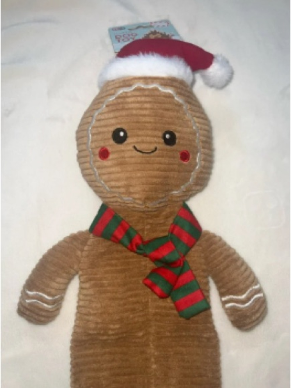 Plush Gingerbread Buddy with Red Santa Hat and Green-Red Scarf